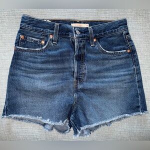 Levi's RIBCAGE Blue Denim Shorts with Frayed Hem